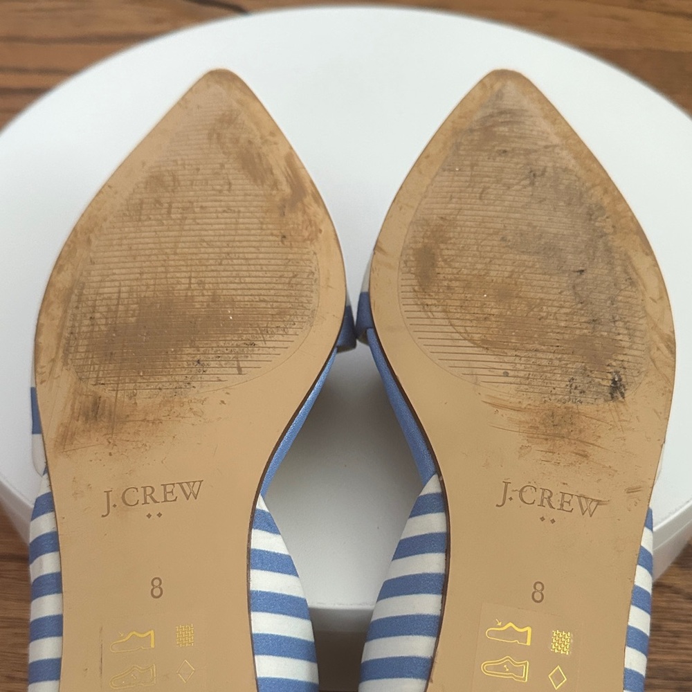 J. Crew White Blue Stripes Zoe D'Orsey Pointed Toe Nautical Cutout Flats Size 8 - Picture 8 of 9